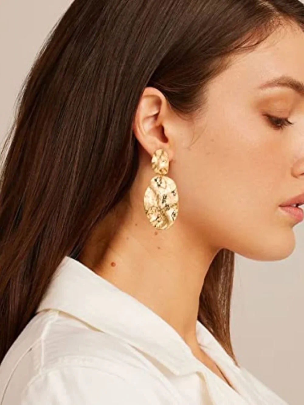 Chunky Gold Earrings for Women - Hammered Gold Plated Dangle Drop Jewelry Gifts
